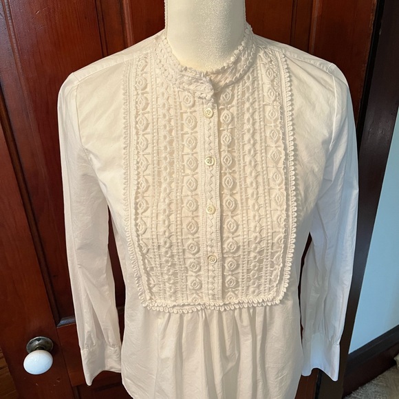 J. Crew popover bib lace snow white blouse. - Picture 2 of 5